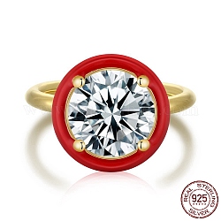 925 anelli in argento sterling, anello portafortuna, vero placcato oro 18k, con smalto e zirconi da donna, rotondo e piatto, rosso, 1.8mm, misura degli stati uniti 7 (17.3mm)