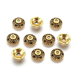 Tibetan Style Alloy Bead Caps, Apetalous, Lead Free and Cadmium Free, Antique Golden, about 10mm in diameter, 3mm thick, hole: 2mm