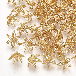 Pendentifs en laiton, pour la moitié de perles percées, fleur, véritable 18k plaqué or, 10x9x7~7.5mm, Trou: 1.4mm, pin: 1 mm
