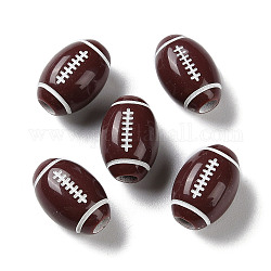 Perline europee acriliche opache stampate a spruzzo, perline con foro grande, rugby, marrone noce di cocco, 15.5x11mm, Foro: 4 mm, circa 500pcs/500g