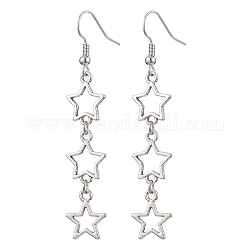 Star Hollow Alloy Dangle Earrings for Women, Platinum, 64.5x12mm