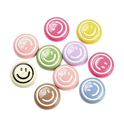 Opaque Resin Cabochons, Flat Round with Smiling Face, Mixed Color, 20x19.5x5mm