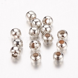 Brass Spacer Beads, Seamless, Round, Platinum, 3mm, Hole: 1~1.2mm