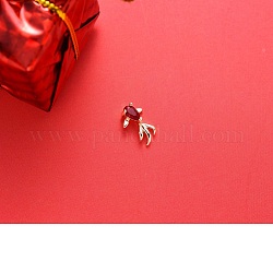 Brass Cubic Zirconia Cabochons, Nail Art Decoration Accessories, Fish, Light Gold, Dark Red, 11x7x4mm