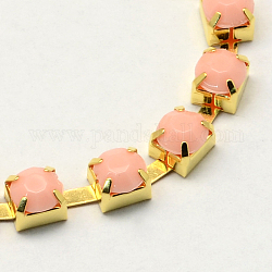 Golden Tone Iron Acrylic Claw Chains, Acrylic Rhinestone Cup Chains, PeachPuff, 6mm, about 65.61 Feet(20m)/bundle