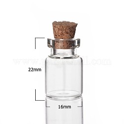 Contenitori perline vaso di vetro, con tappo di sughero, bottiglia di desiderio, chiaro, 16x22mm, collo di bottiglia: 10mm di diametro, capacità: 3.5 ml (0.12 fl. oz)