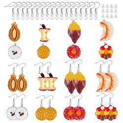 Fabrication de boucles d'oreilles bricolage, avec des pendentifs en résine, crochets en laiton et écrous en plastique, nourriture imitation, platine, pendentifs: 32 pièces / ensemble
