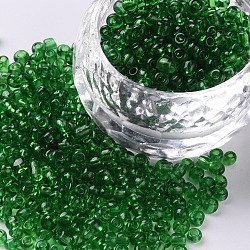 Runde Saatperlen, transparent, Runde, grün, 8/0, 3 mm, Bohrung: 1 mm, ca. 2222 Stk. / 100 g