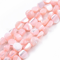 Chapelets de perles de coquille de trochid / trochus coquille, teinte, pépites, rose, 7.5~10.5x6.5~9.5x4~9mm, Trou: 0.8mm, Environ 48~49 pcs/chapelet, 15.16 pouce ~ 15.75 pouces (38.5~40 cm)
