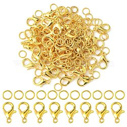 50Pcs Zinc Alloy Lobster Claw Clasps, Parrot Trigger Clasps, Jewelry Making Findings, with 150Pcs Iron Open Jump Rings, Golden, 12x6mm, Hole: 1.2mm