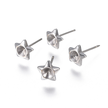 304 Stainless Steel Ear Stud Components, For Pointed Back Rivoli Rhinestone, Star, Stainless Steel Color,7x7mm, , fit for 3mm rhinestone, Pin: 0.8mm