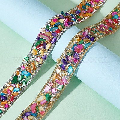 PandaHall 20mm Crystal Rhinestone Trim Hotfix Ribbon Colorful Artificial  Gem Stone Applique Chain Embellishment for Wedding Bridal Dress Shoes Phone