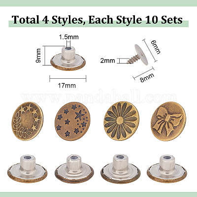 12 Sets Button Pins for Jeans Jeans Wear Replacement Buttons (17mm