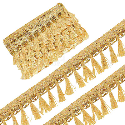 GORGECRAFT 6 Yards Gold Fringe Tassel Trim 54mm Metallized Decorated Gimp  Fringe Lace Trim Ribbon with Tassel Braided Edging Trimming for DIY Sewing