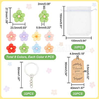 AHANDMAKER 32 Sets Flower Keychains