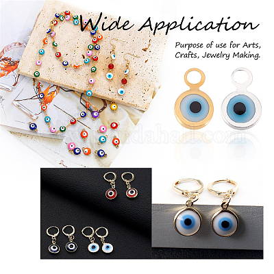 SUPERFINDINGS 80pcs 2 Colors Brass Evil Eye Charms Lucky Eye Enamel Charms Flat Round Turkey Evil Eye Connectors Beads for