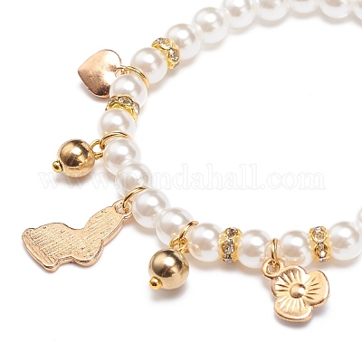 Rabbit Charm Bracelet Hand-Enameled, Pearls, and Bunny Charms for
