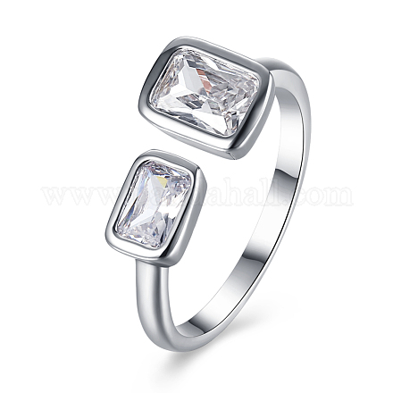 真鍮ガラスラインストーンのカフスリング  オープンリング  結婚指輪  長方形  プラチナ  サイズ8  18.1mm RJEW-BB16764-8P-1