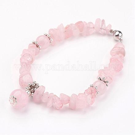 Natürlichen Rosenquarz Perlen Armbänder BJEW-JB02737-01-1