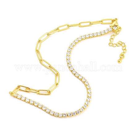 Halskette mit klarer Zirkonia- und Büroklammer-Kette als Geschenk für Mädchen und Frauen NJEW-A005-08G-1