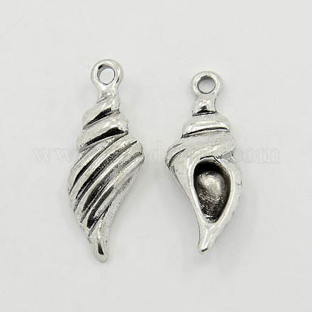 Tibetan Style Antique Silver Alloy Puffed Shell Pendants X-TIBEP-GC019-AS-RS-1