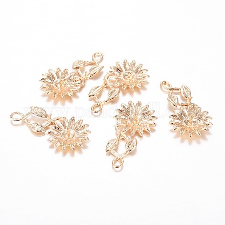 Colgante de flor de latón chapado en oro ligero para perlas medio perforadas KK-M186-02-1