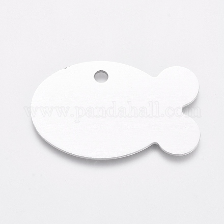 アルミ製ペンダント  空白タグのスタンプ  魚  銀  24x38x1mm  穴：3mm ALUM-I002-03I-1