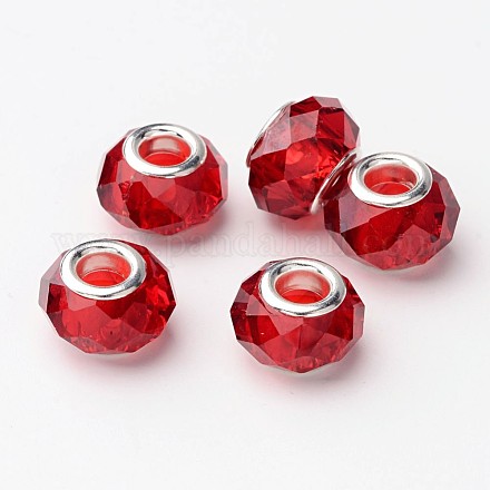 Dark Red Color Faceted Rondelle Glass Large Hole European Beads X-GPDL-H004-12-1