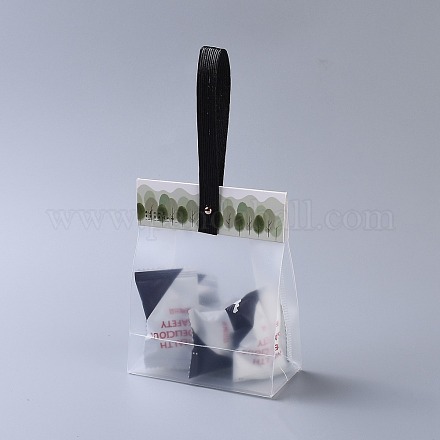 プラスチック製の透明なギフトバッグ  保存袋  セルフシールバッグ  トップシール  長方形  漫画カードとスリング付き  穴と釘  ダークシーグリーン  32.5x17x7cm  10のセット/袋 OPP-B002-J03-1