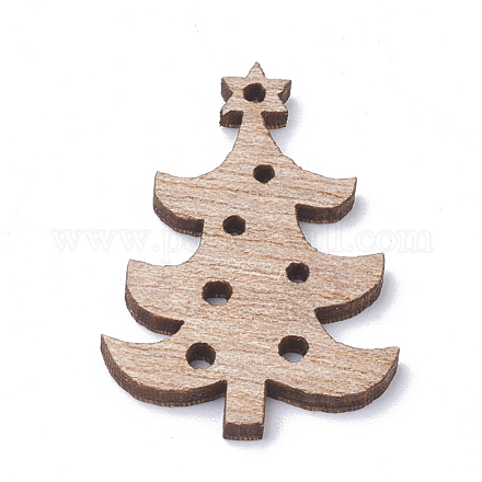 未染色の木製ペンダント  クリスマスツリー  バリーウッド  30.5x21.5x2.5mm  穴：1mm WOOD-S040-18-1