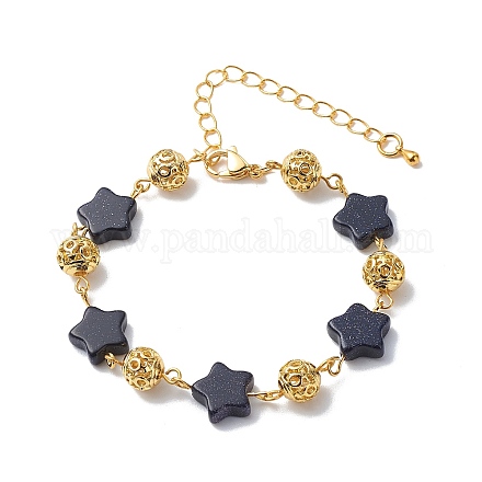 Bracelets à maillons en pierre d'or bleue synthétique étoile BJEW-JB08751-1