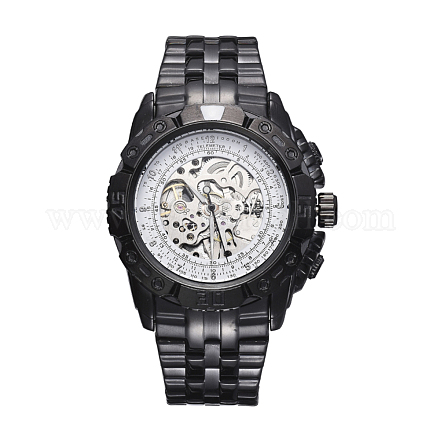 合金の腕時計ヘッド機械式時計  ステンレス製の時計バンド付き  ガンメタ色  ホワイト  70x22ミリメートル  ウオッチヘッド：55x52x17.5ミリメートル ：ウオッチフェス：34ミリメートル WACH-L044-01A-B-1