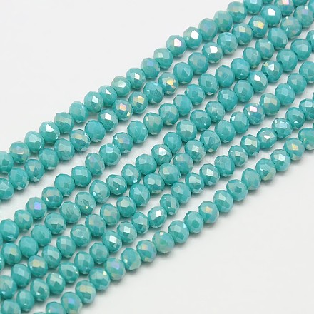 Electroplate Opaque Solid Color Crystal Glass Rondelle Beads Strands EGLA-F048A-05AB-1
