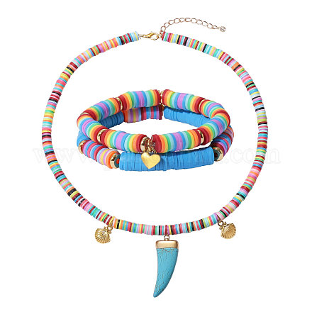 Braccialetti elastici e set di gioielli con collana pendente SJEW-SZ0001-001-1