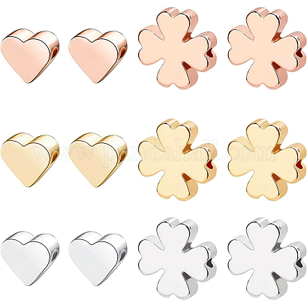 BENECREAT 30PCS 2 Shapes Brass Spacer Beads 3 Mixed Color Heart Beads Clover Beads for Bracelet Necklace DIY Jewelry Making KK-BC0007-62-1