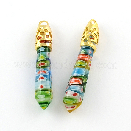 Millefiori Glass Big Pendants with Alloy Findings LK-R007-05G-1