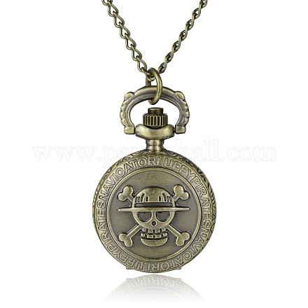 Flat Round with Skull and Crossbone Alloy Quartz Pocket Watches WACH-N039-23AB-1