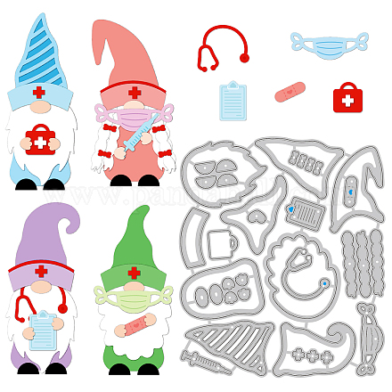 GLOBLELAND Nurse Day Theme Cutting Dies Metal Gnome Elf Doctor Die Cuts Embossing Stencils for DIY Scrapbooking Card Making Album Craft Decoration DIY-WH0263-0243-1