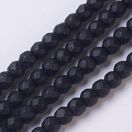 Cuentas sintéticas piedras negras hebras G-C059-4mm-1-1