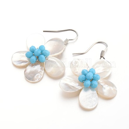 Flower Shell Pearl Dangle Earrings EJEW-I203-01C-1