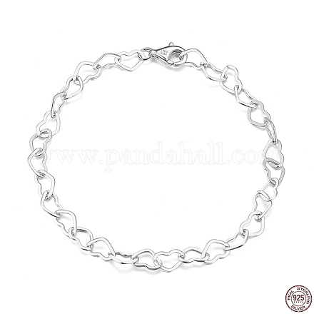 Braccialetti con catena a maglie a cuore in argento sterling placcato rodio BJEW-I314-057A-P-1