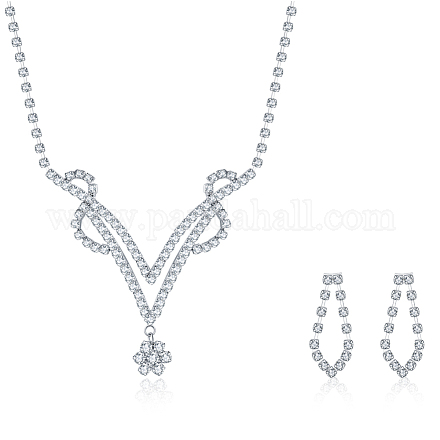 Shining Brass Rhinestone Wedding Bride Jewelry Sets SJEW-BB15886-1
