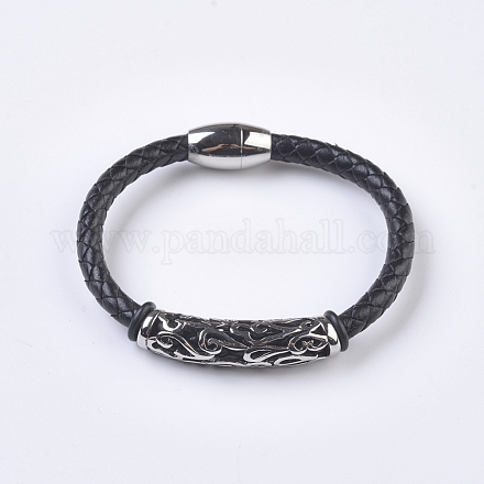 Bracelets de cordon en cuir tressé pour hommes BJEW-P194-02-1
