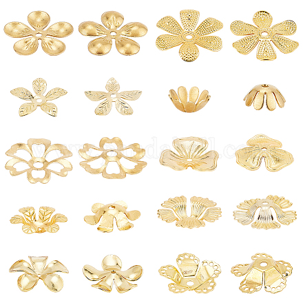 PH PandaHall 100 Pieces 10 Styles 0.4~0.9 Inch Gold Flower Bead Caps KK-PH0005-72-1
