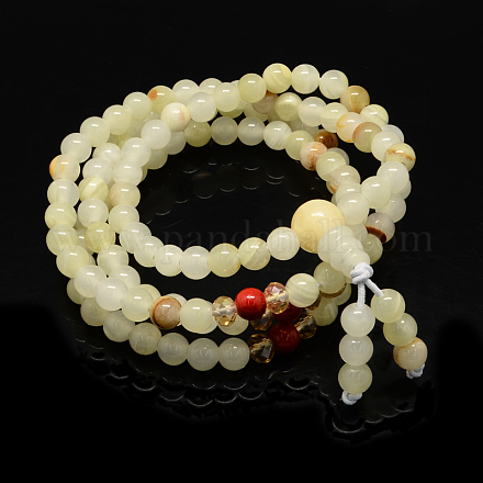 4-Loop-Wrap Buddha Meditation gelbe Jade Perlen Armbänder BJEW-R040-6mm-10-1
