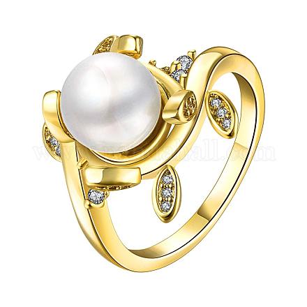 Brass Round Shell Pearl Finger Rings RJEW-BB05559-1