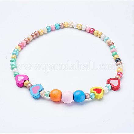 Colliers de perles de bois d'enfants NJEW-JN01823-1