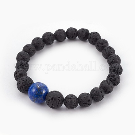 Natürliche Lava Rock Perlen Stretch Armbänder BJEW-JB03958-01-1