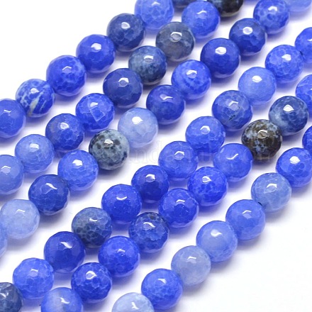 Chapelets de perles rondes à facettes en agate naturelle teintée X-G-E267-11-1