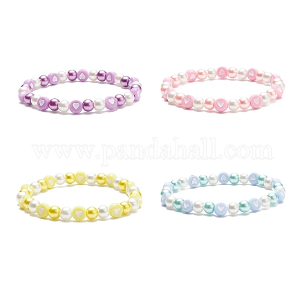 Bracelet extensible en perles de verre et cœur en acrylique pour femme BJEW-JB08393-1
